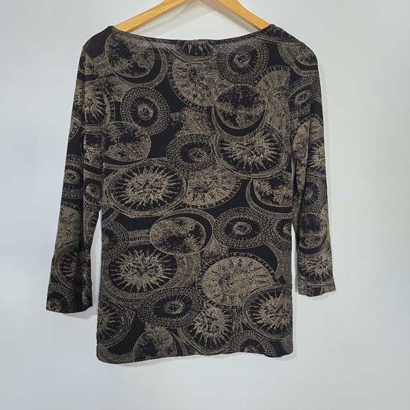 Vintage Astrology Sun And Moon Black and Tan Patterned Top - Picture 6 of 6